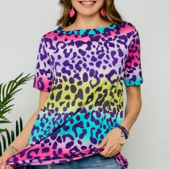 Leopard Colorblock Blouse S M L - Picture 2 of 3